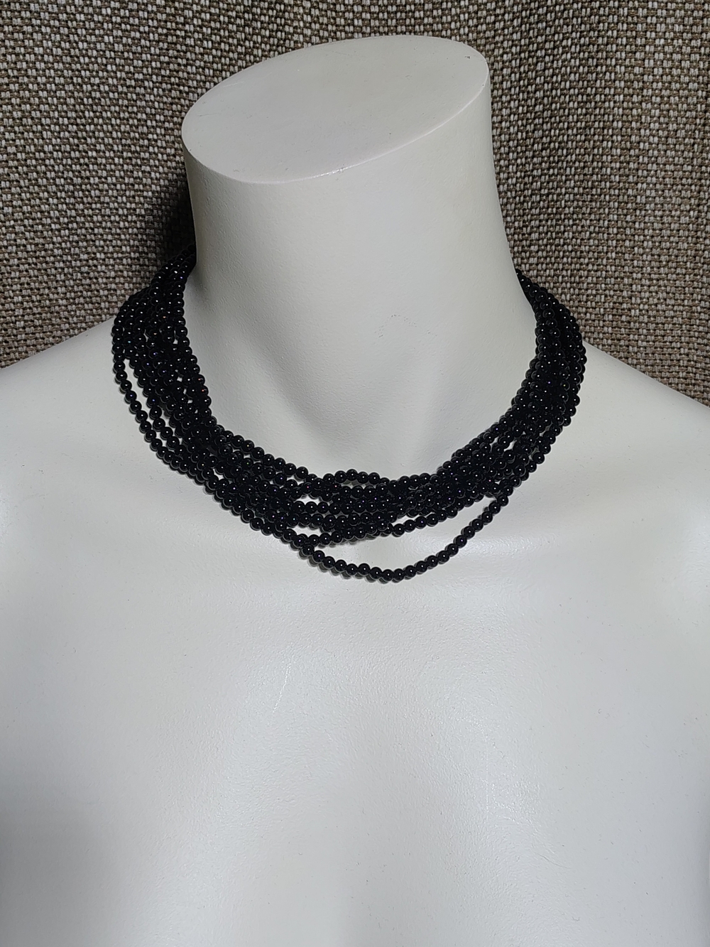 Vintage Tiffany & Co. 8-Strand Black Onyx Sterling Silver Torsade Necklace